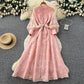 French Romantic Style Stand Collar Lantern Sleeve Heavy Embroidery Dress