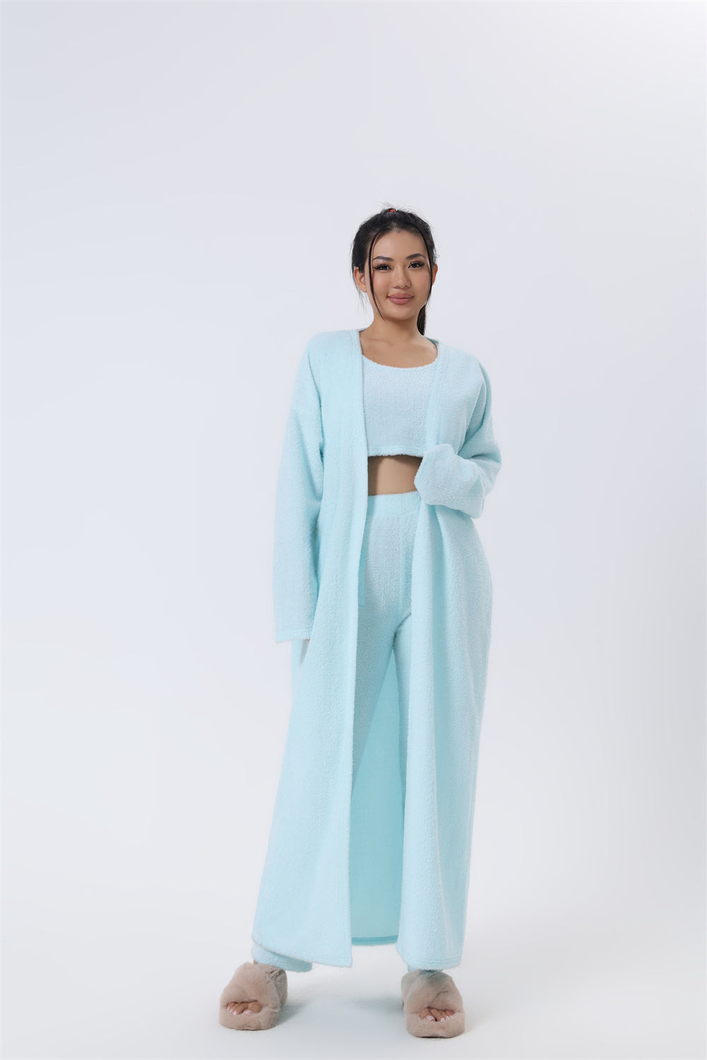 Ensemble pyjama confortable, ensemble de détente 3 pièces, vêtements de détente mignons, ensembles de costumes chauds, ensemble assorti, ensemble de détente, ensembles de pantalons 3 pièces, robe d'hiver pour femme