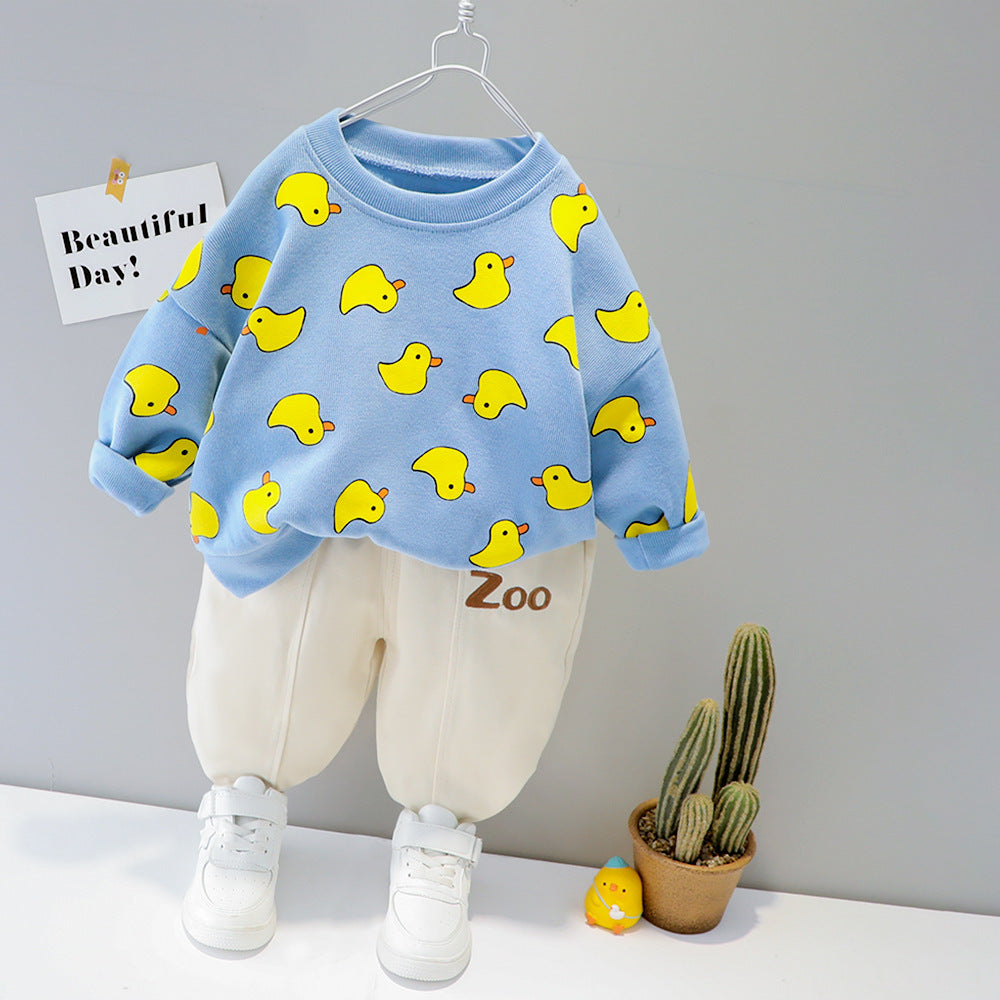 Ensemble deux pièces pour enfant, haut et pantalon imprimé dessin animé, automne