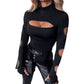 New Slim Fit Hollowed Heart Shape Long Sleeve Top Women's Clothing
