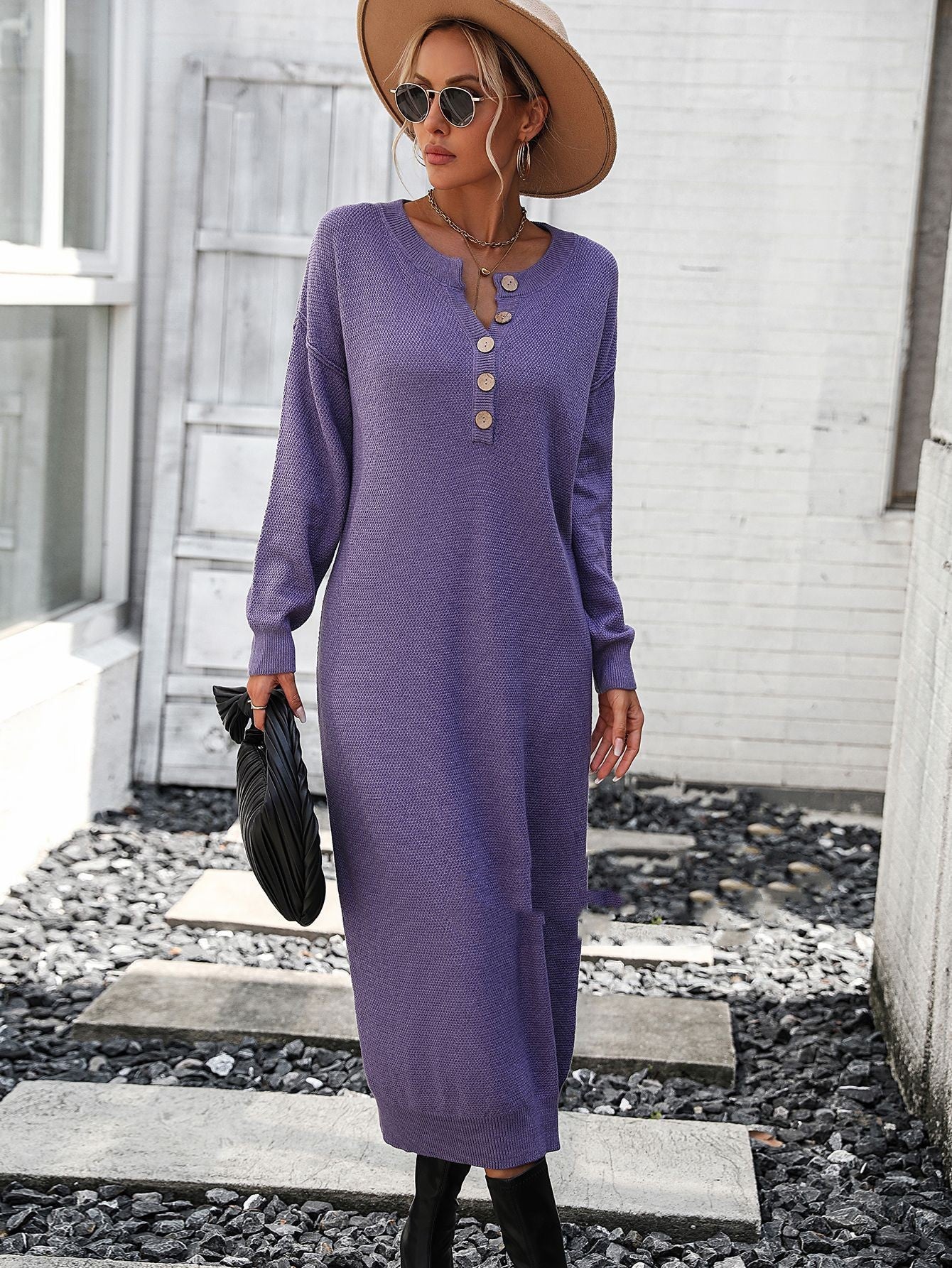Robe en tricot à boutons européenne et américaine