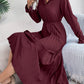European And American Autumn And Winter Leisure Lapel Button Long Sleeve Cinched Pleated Dress
