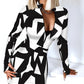 Long Sleeved V Neck Zipper Bag Hip Tight Dress Women's Clothing