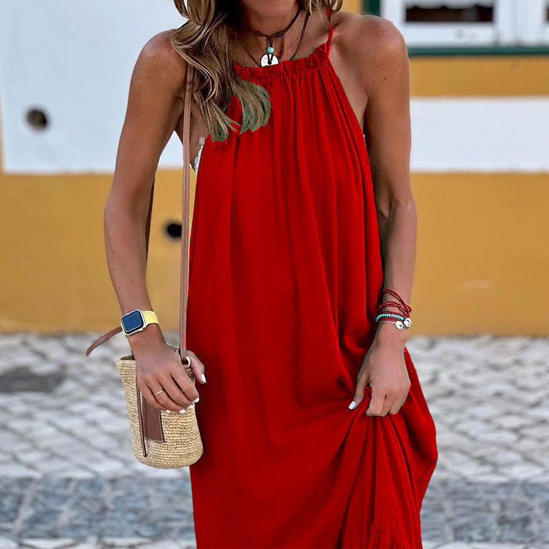 Robe dos nu sans manches de couleur unie pour femme