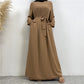 Clear Color Lace Up Muslim Dress With Pockets