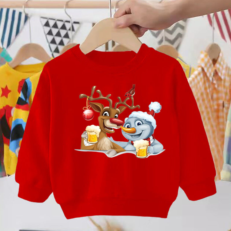 Pull pour enfant imprimé Père Noël, bonhomme de neige, élan