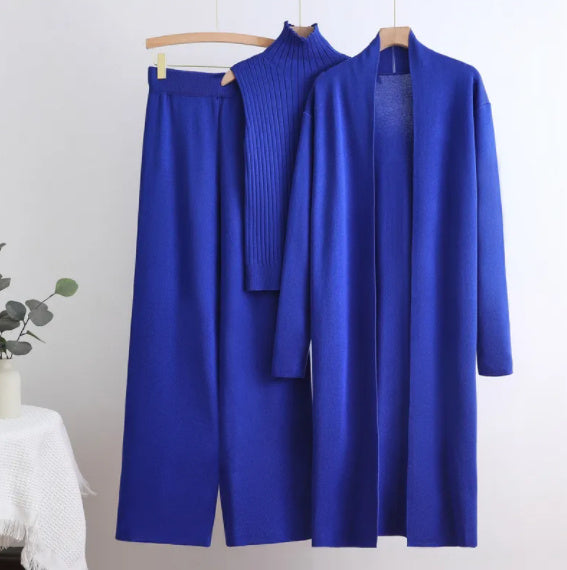 Elastic Waist Wide Leg Pants Knit Three Piece Set