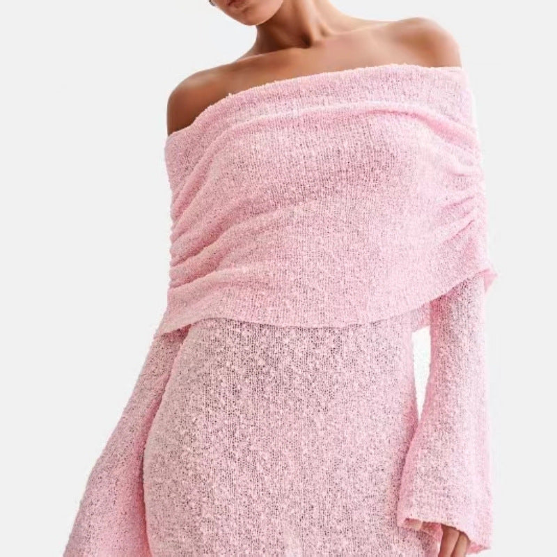 Robe courte à manches longues et épaules dénudées pour femme