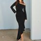 Wave Swing Slant Shoulder Elegant Waist Long Sleeve Dress