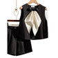 Two-piece Set Featuring A Black Bow-tie Top And Shorts