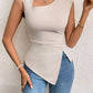 Irregular Women's T-shirt Diagonal Collar Sleeveless