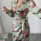 Long Sleeve Printed Tie Dress