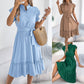 Stand-collar Ruffled Shirt Dress With A Tie Waist