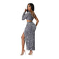 One-shoulder Fashionable Sequins Navel Split Hip Women's Clothing Dress