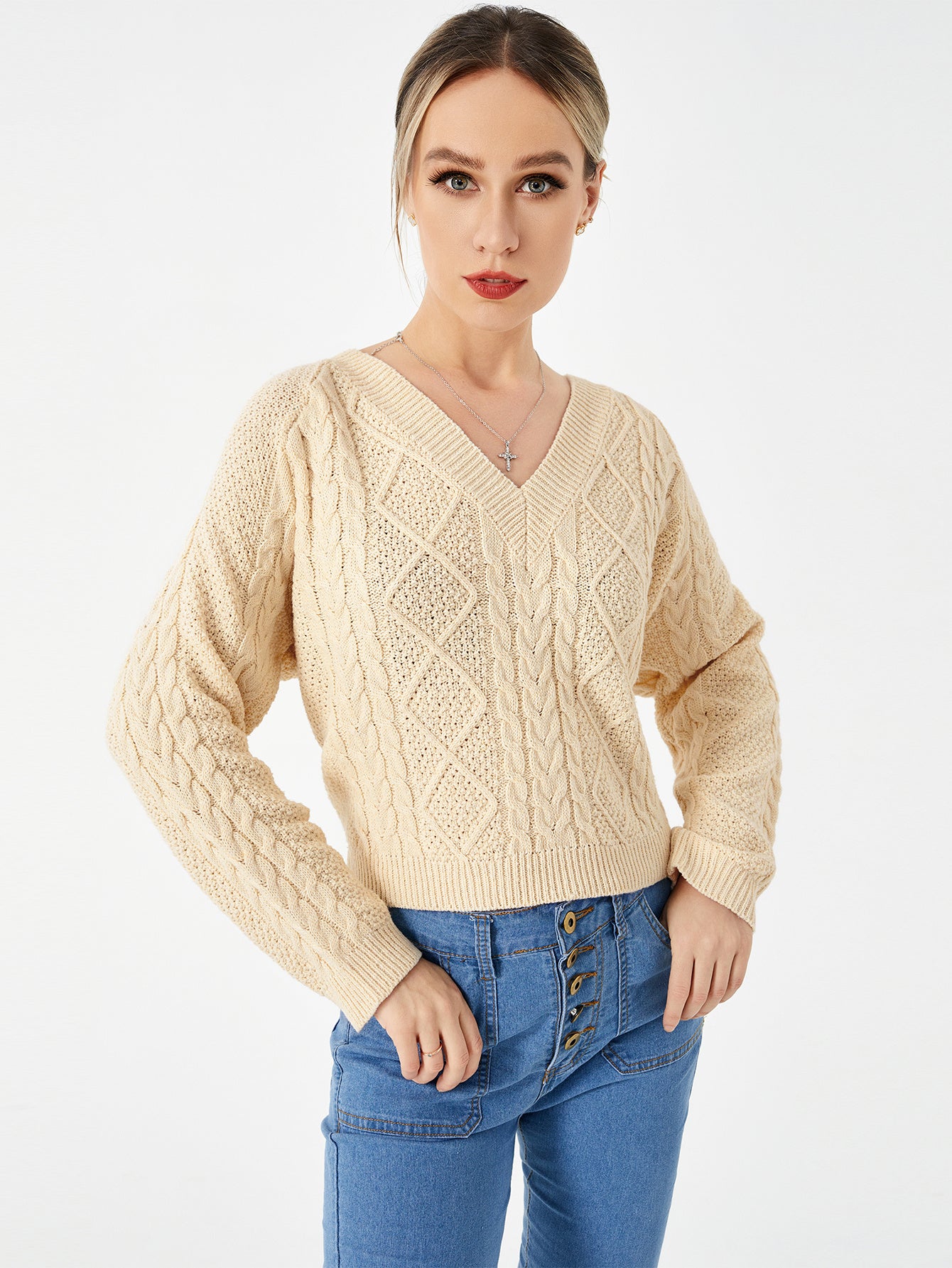 Pull décontracté extensible à col en V pour femme