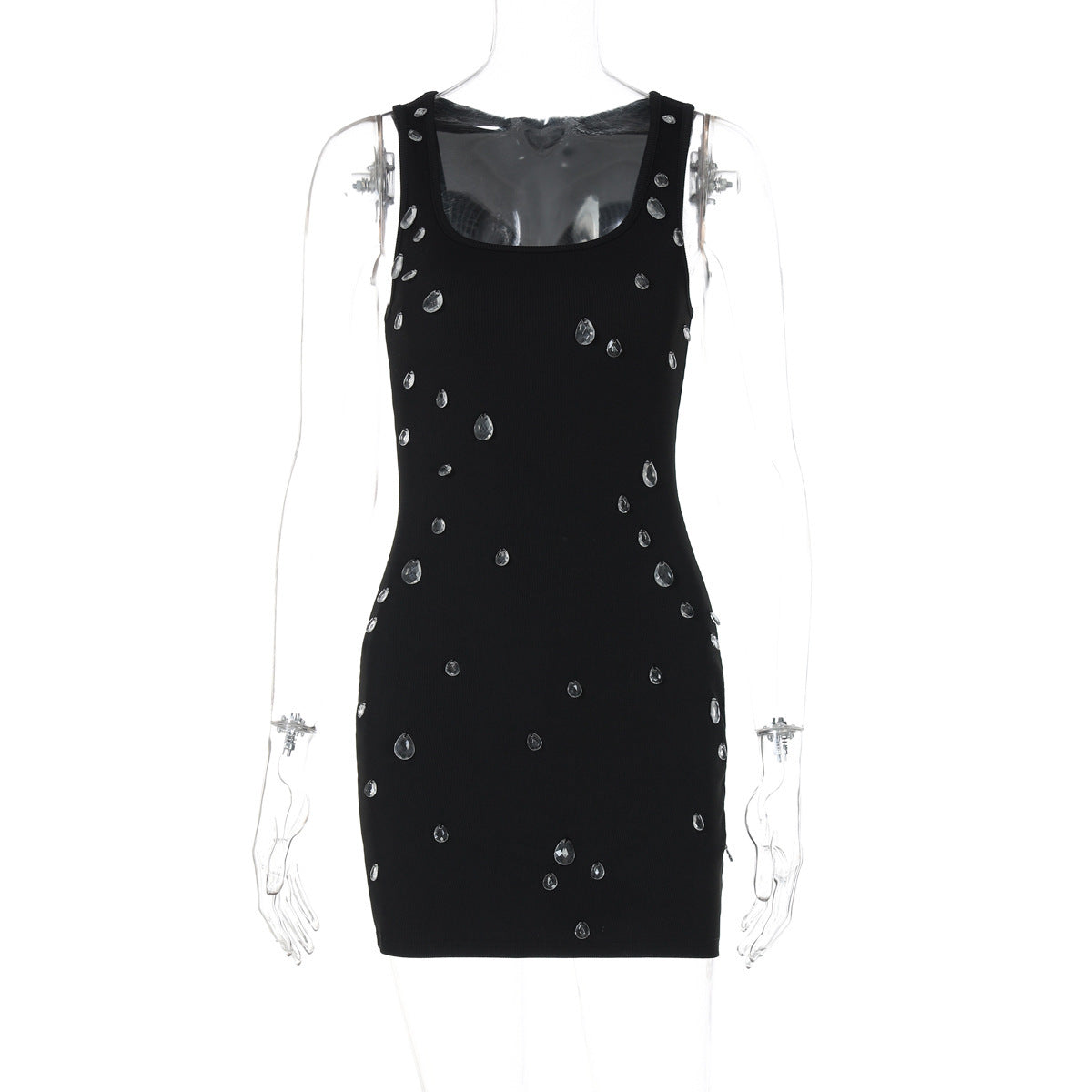 Personalized Slim Fit And Slimming Nail Bead Sleeveless Hip Hugging Dress