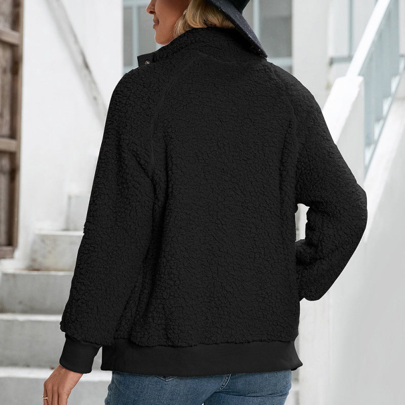 Veste cardigan en peluche d'agneau Veste en peluche double face Manteau Haut
