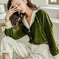Lantern Sleeve Retro Suit Collar Dark Green Loose Casual Shirt