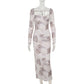 Elegant Slim Fit Chest Print Long Sleeve Dress