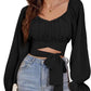Top Women's Exposed Navel Lantern Sleeve Off-the-shoulder Collar