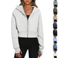 Sweat-shirt à capuche zippé décontracté en polaire, cardigan de sport tendance, hauts courts, vêtements pour femmes