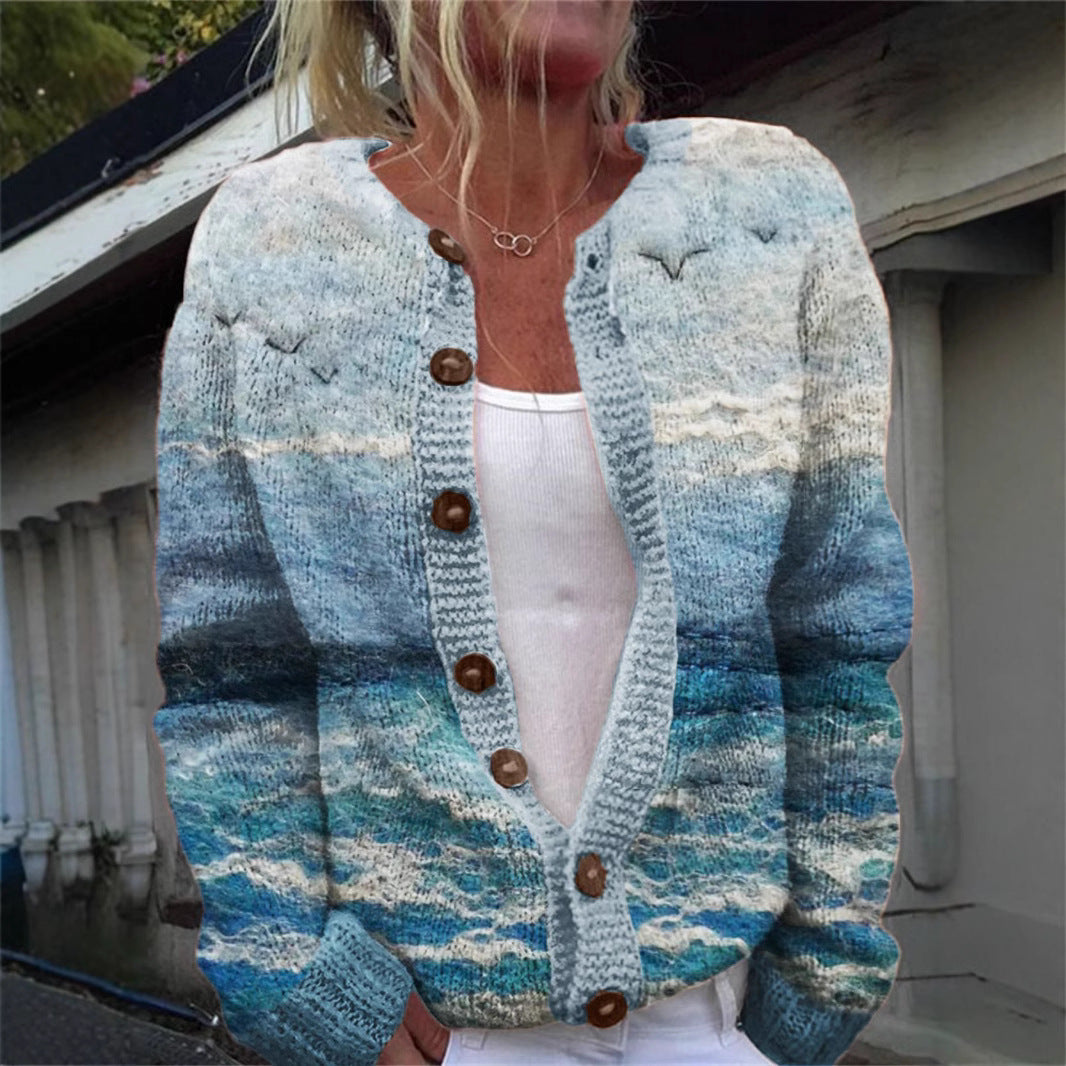 Cardigan tricoté imprimé numérique 3D, manteau, imitation pull, vêtements pour femmes