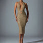 Deep-V Halter Sequin Bodycon Hollow-Out Dress