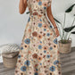 Printed V-neck Flared Sleeve Long Dress
