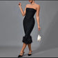 Women's Tube Top Net Skirt Hemline Feather Sheath Dress