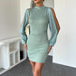 Hollow-Out Polyester-Ammonia Diamond Cable-Knit Jacquard One-Piece Dress