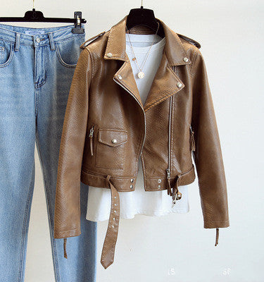 Slim Slimming Snake Print Biker Jacket Brown Jacket