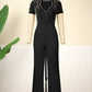 Round Neck Short Sleeve Beaded Jumpsuit Casual