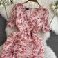 Small Floral Chiffon Dress Slim Fishtail Dress