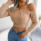 Pull tricoté à épaules dénudées pour femme, manches longues, court, vêtements