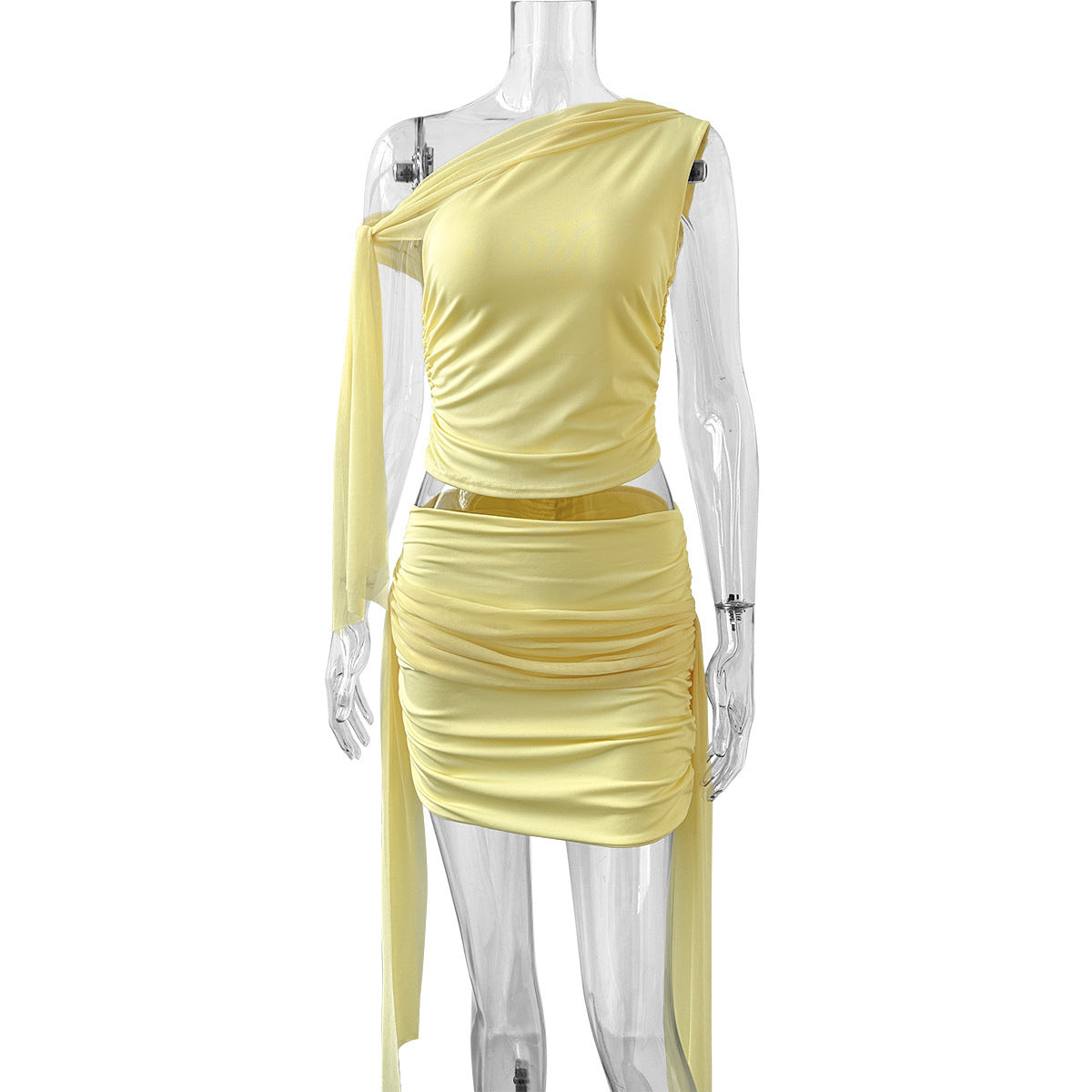Pleated Slim Fit Skirt Mesh Stitching Two-piece Suit Pack