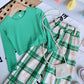 Fashion Girls Top Plaid Wide Leg Pants Set