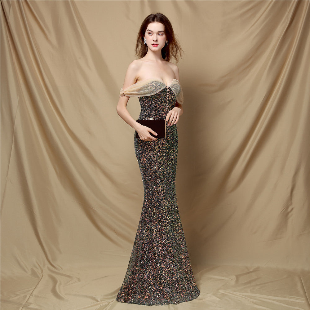 Women's Elegant Banquet Classic Mermaid Velvet Evening Dress