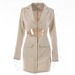 Blazer Dress Women Notched Collar Hollow Out Buttons Jacket