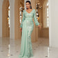 Robe de soirée sexy à manches longues et col en V avec paillettes