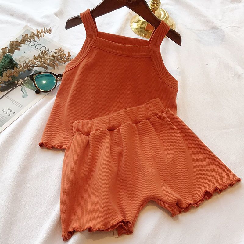 Baby Solid Color Soft And Comfortable Sleeveless Vest Shorts Suit