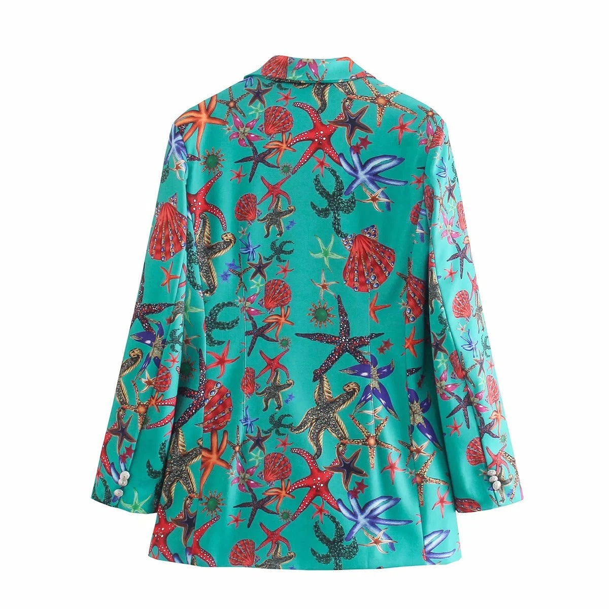 Retro Marine Life Print Mid-length Two-button Casual Suit