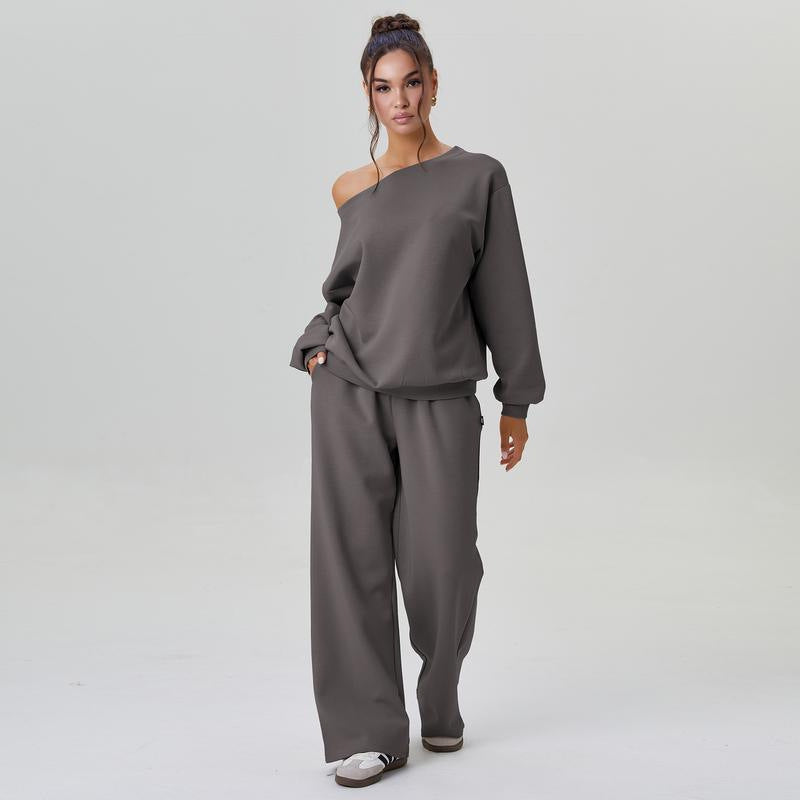 Oblique Shoulder Design Sense Amazon Sports Style Leisure Two-piece Set