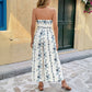 French-style Resort Halter Floral Print Wide-leg Jumpsuit