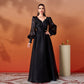 Elegant Long Sleeve V-neck Lace Banquet Swing Evening Dress