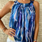 One Button Elegance Sleeveless Round Neck Printed Top