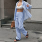 Casual Striped Commuter Lapel Long Sleeve Mop Trousers Suit