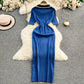 Womens Embroidered Defined-Waist Knitted Dress