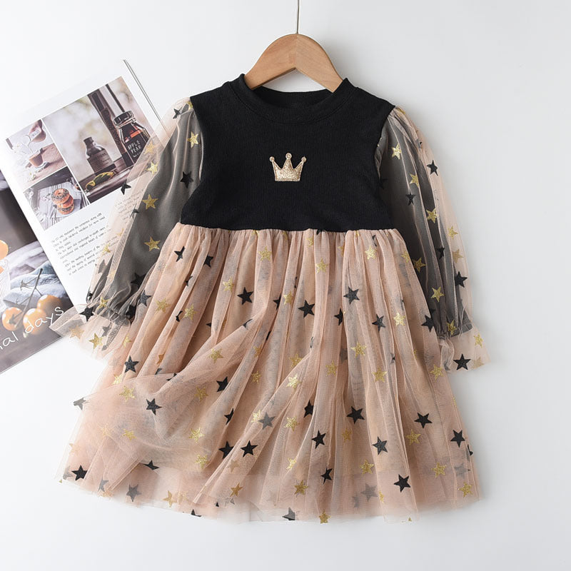 Girls'  Mink Velvet Fake Two Piece Dress