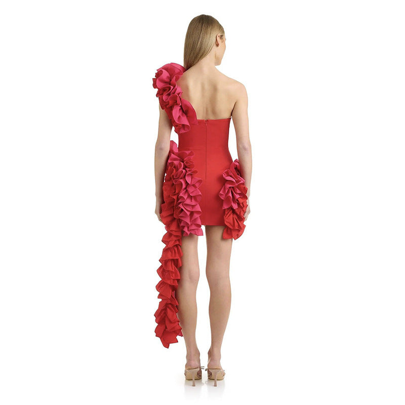 Robe une pièce bandage pliable sur le côté pour fête d'anniversaire