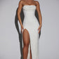 Personality Sequins Pure Color Tube-top Split Dress